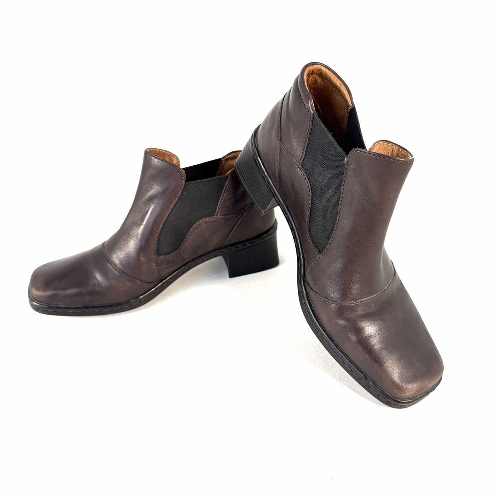 Womens 7 7.5 38 Josef Seibel Sienna Ankle Boots Square Toe Brown Leather Booties